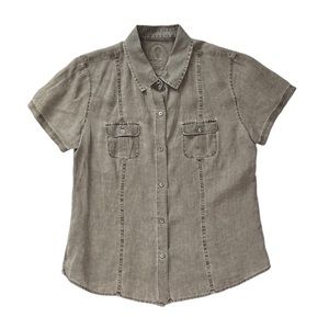 Women's Tommy Bahama Olive Khaki Short Sleeve Linen Button Down